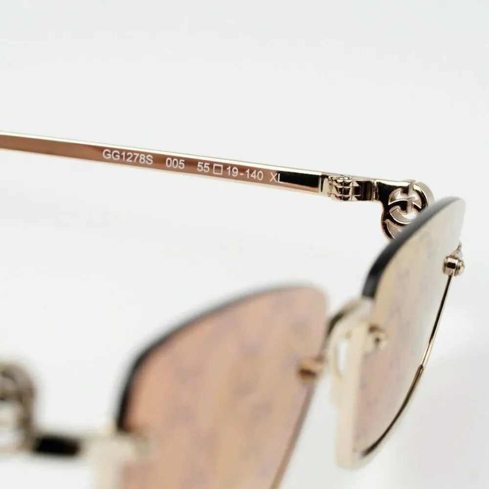 NEW Gucci GG1278S 005 Gold Violet Treatment Monogram Rectangle Unisex Sunglasses